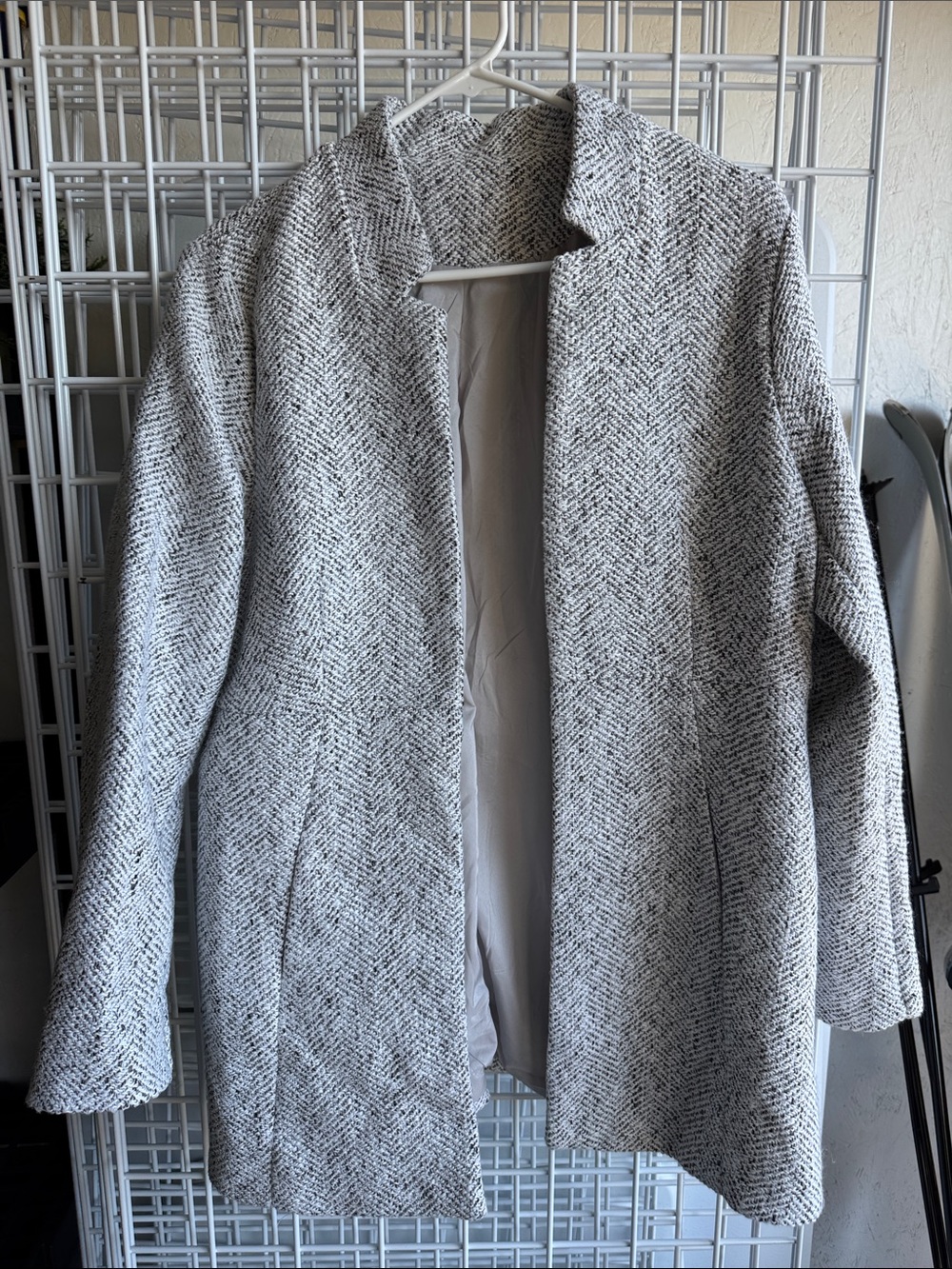 Women’s Open Front Herringbone Coat - Gray/White
